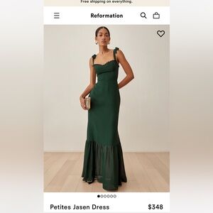 Reformation Petite Jasen Dress, Forest Green, Size 8P